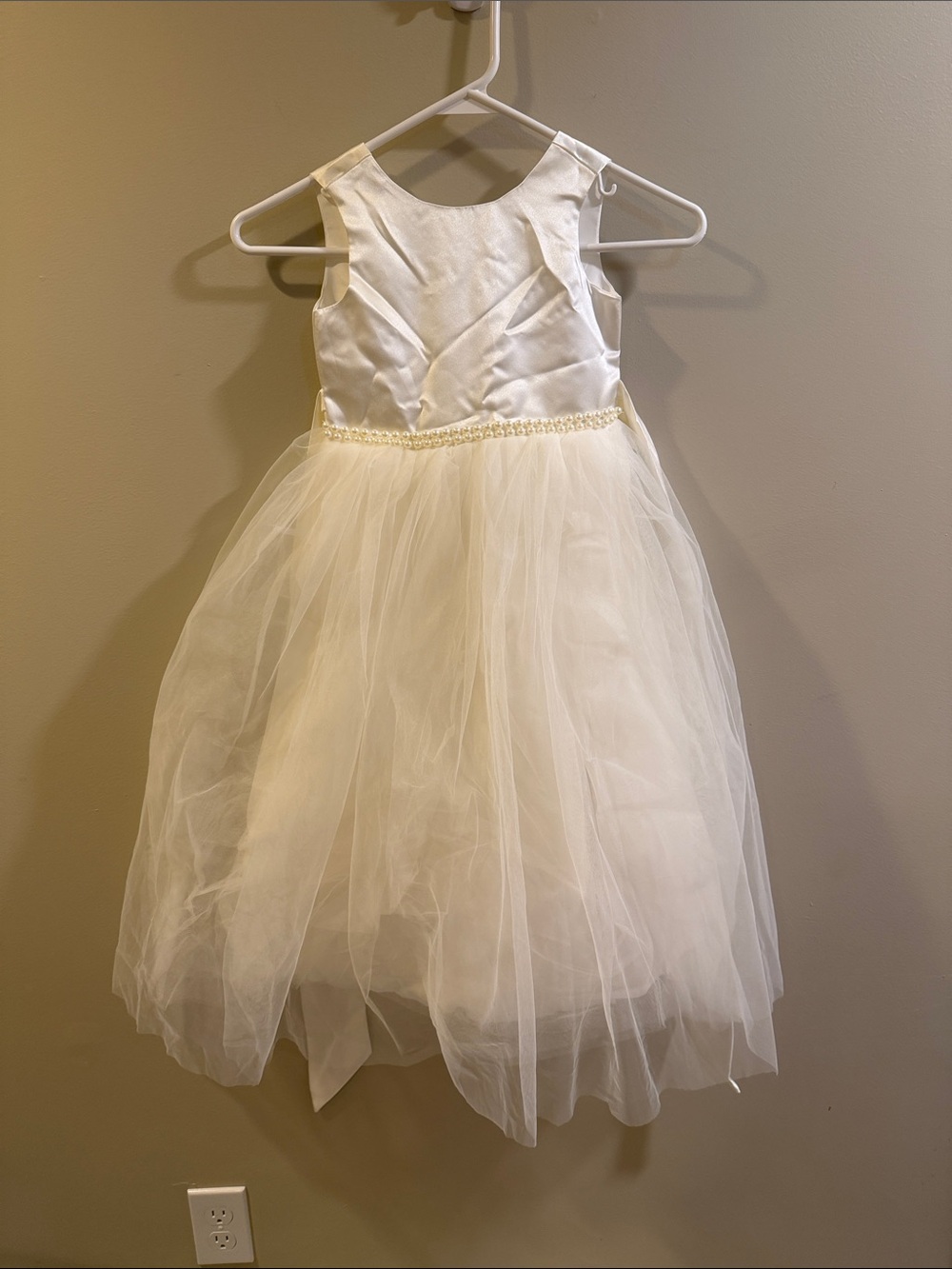 Classic Ivory Tulle Flower Girl Dress with Pearl Waistband